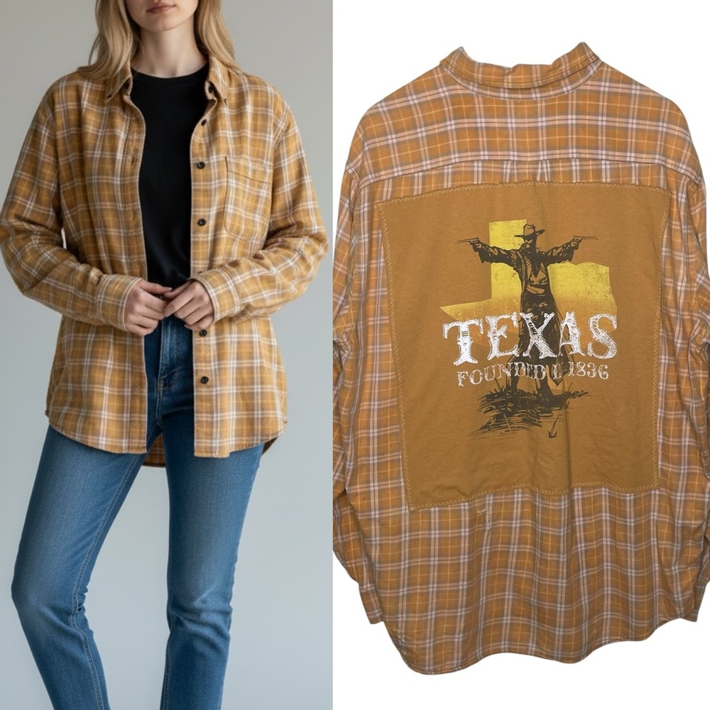 TOSS‎ Vintage Texas Up Cycled Plaid Flannel Button Down Shirt
